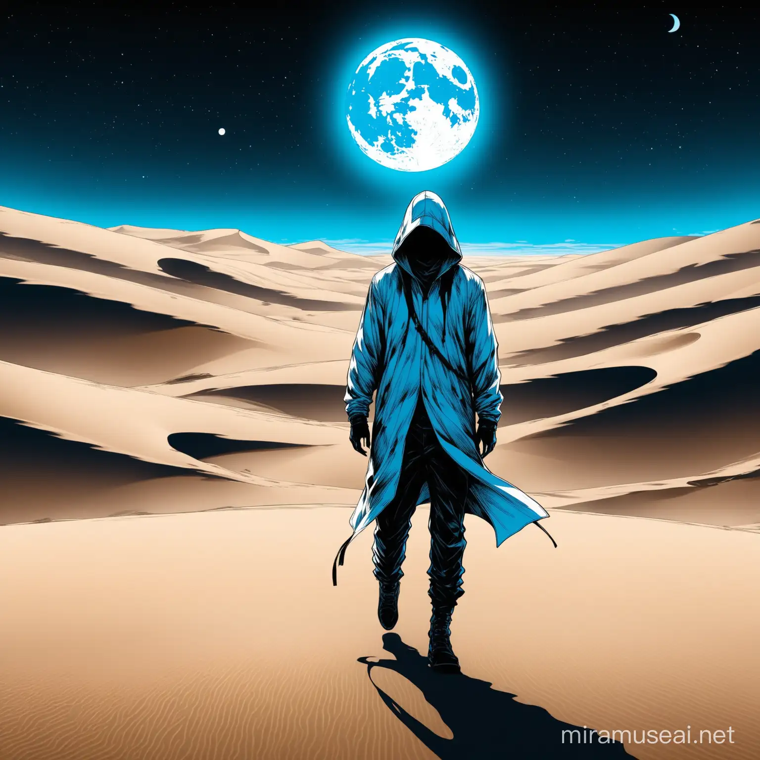 Noir WhiteJackel Walking in Moonlit Desert