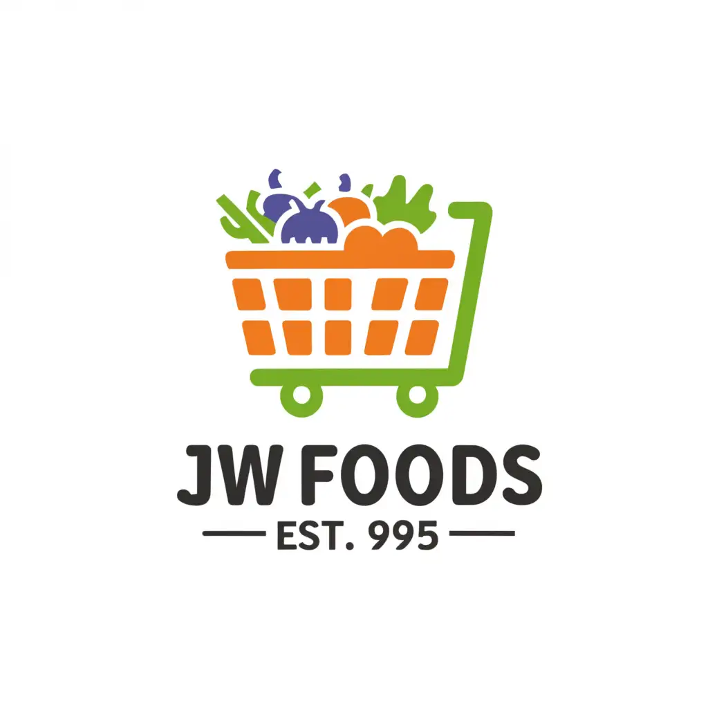 a logo design,with the text "JW FOODS (est. 1995)", main symbol:food grocery retail,complex,be used in Retail industry,clear background
