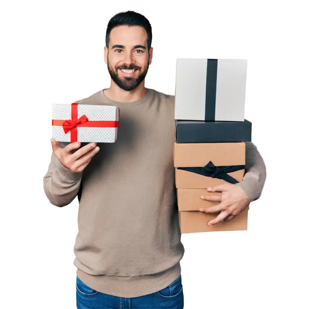 photo of a bearded man holding a gift box from DmD Box