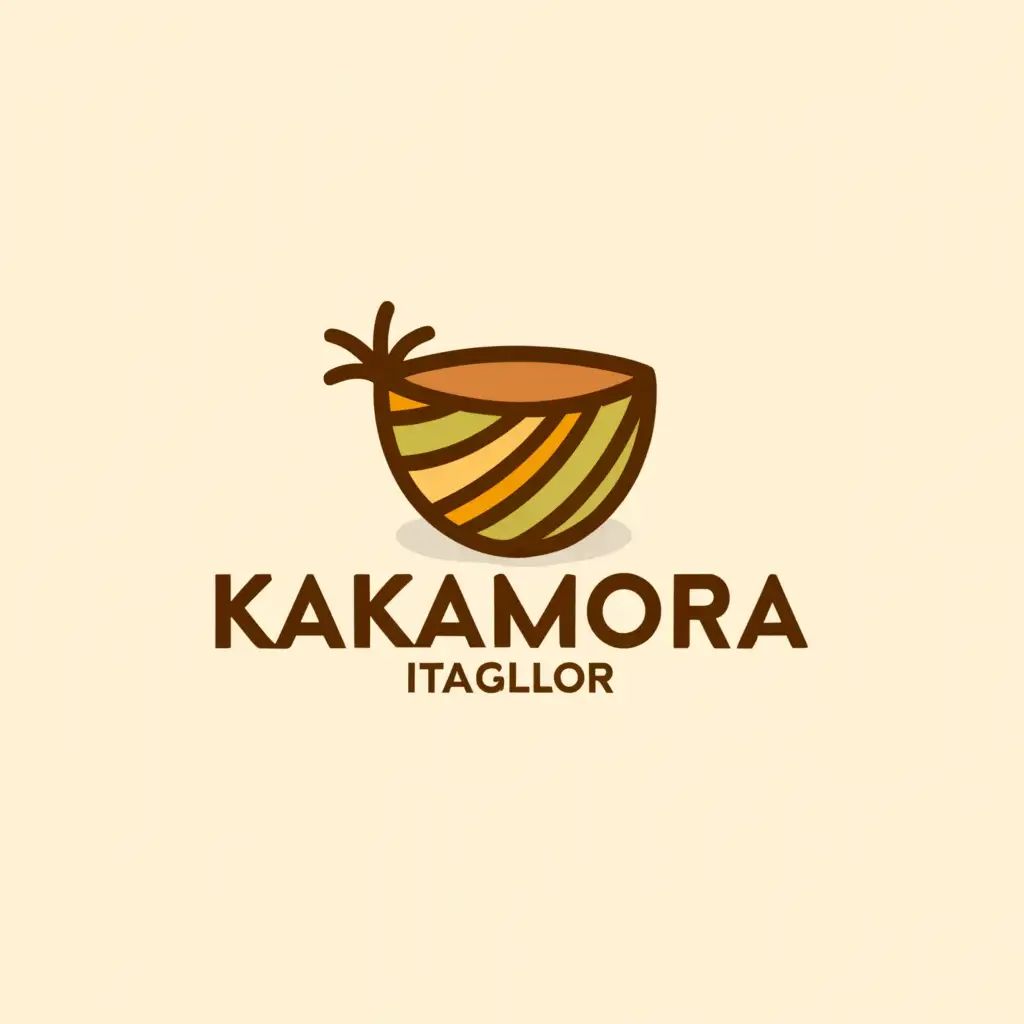 a logo design,with the text "KaKamora", main symbol:semi husked coconut,Moderate,clear background