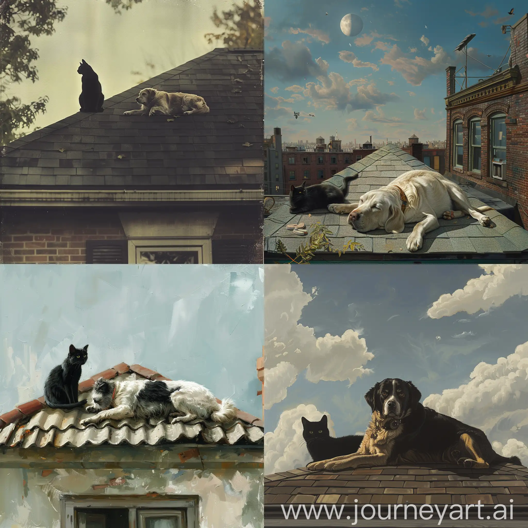 Realistic-Rooftop-Scene-with-Dog-and-Black-Cat