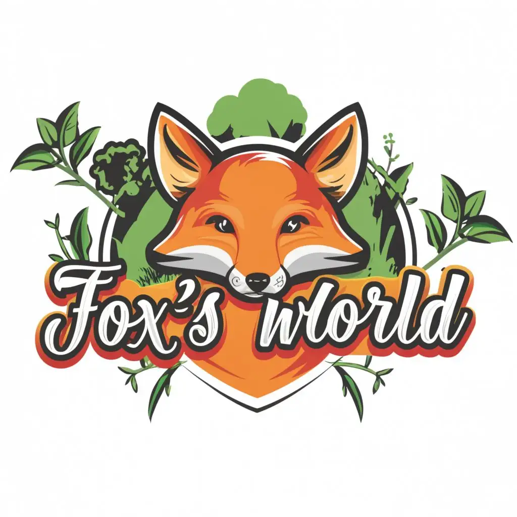 logo, animal, with the text "Foxs World", typography