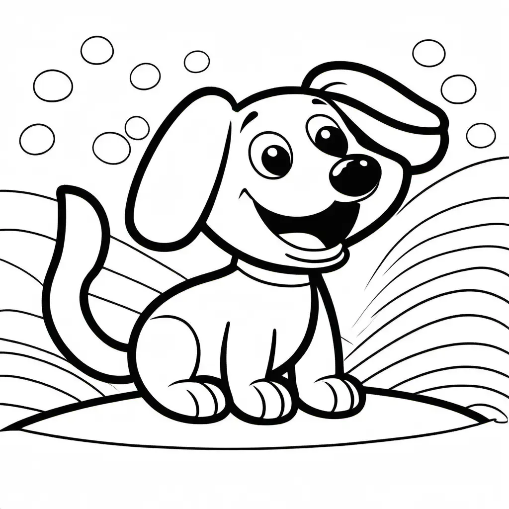 happy dog waving its tail, Coloring Page, black and white, line art, white background, Simplicity, Ample White Space. The background of the coloring page is plain white to make it easy for young children to color within the lines. The outlines of all the subjects are easy to distinguish, making it simple for kids to color without too much difficulty