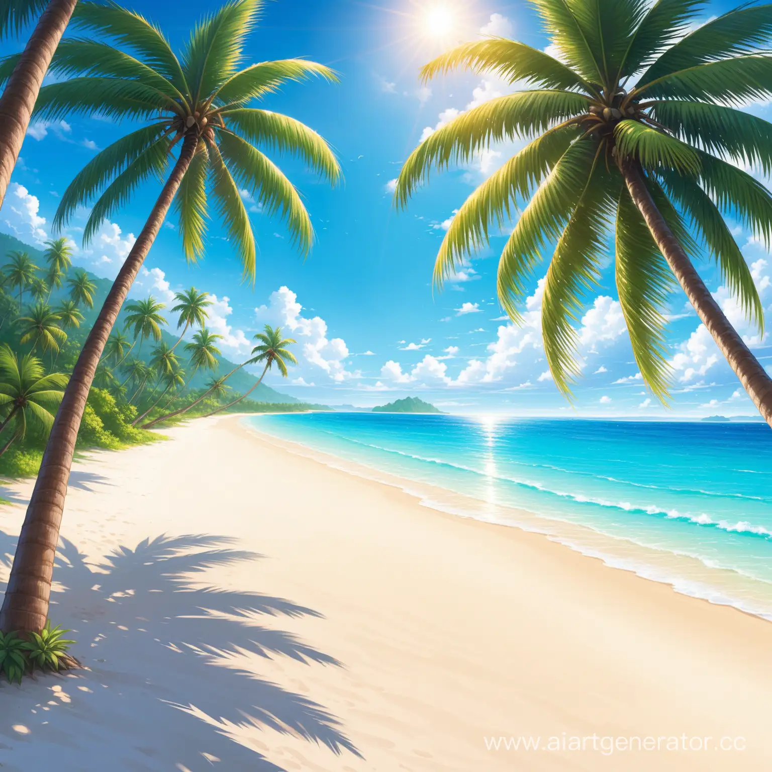 кокосовые пальмы, море, белый песок, свежесть, солнце, пляж