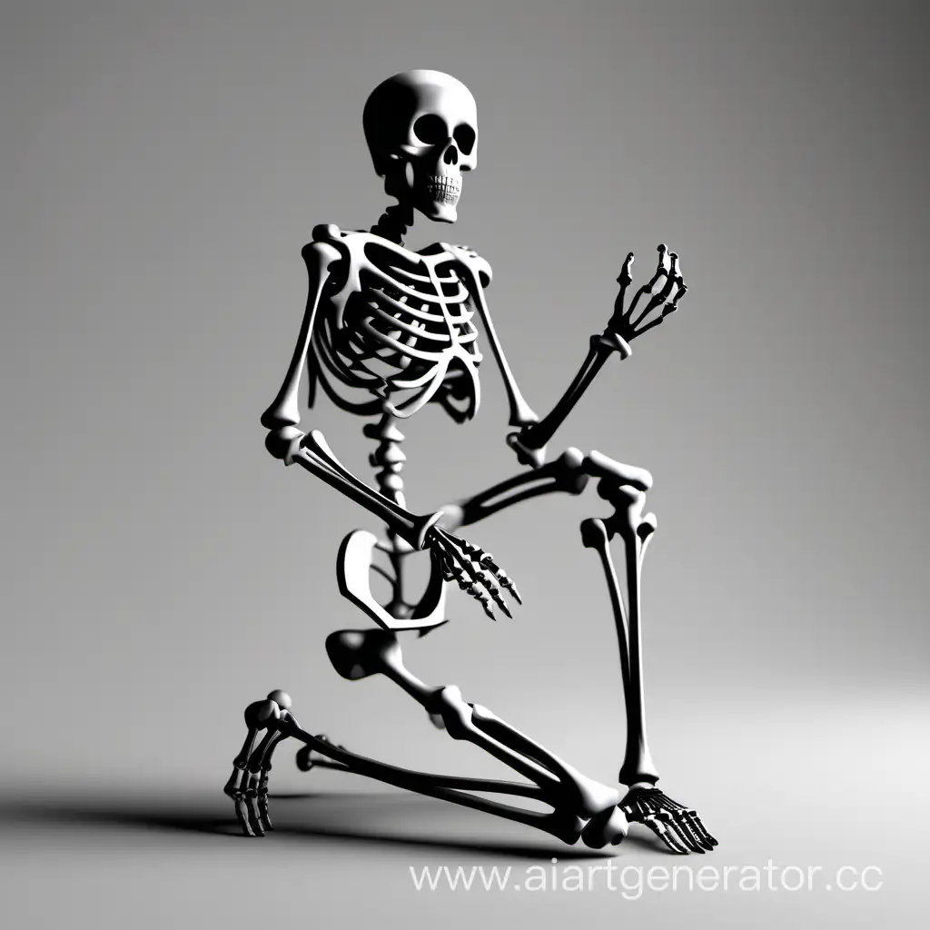 скелет стоит на одном колене