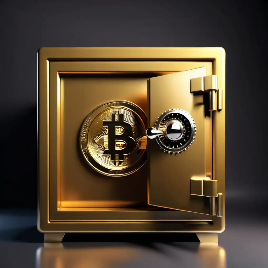 Secure Storage for Bitcoin Golden Safe with Cryptocurrency Symbol
