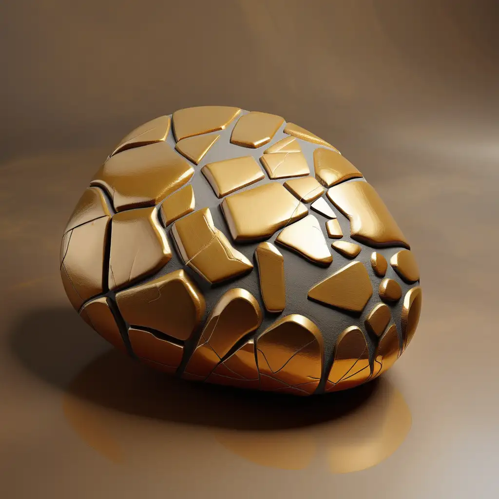 Golden Stone on Bronze Background Abstract Artwork with Metallic Tones