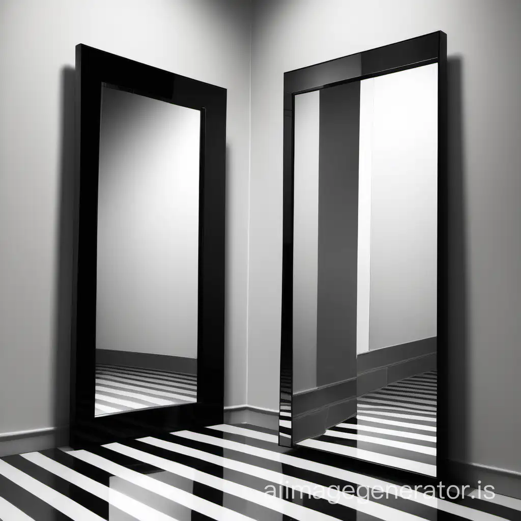 A mirror that looks onto a mirror that looks onto a mirror in black and white colorized