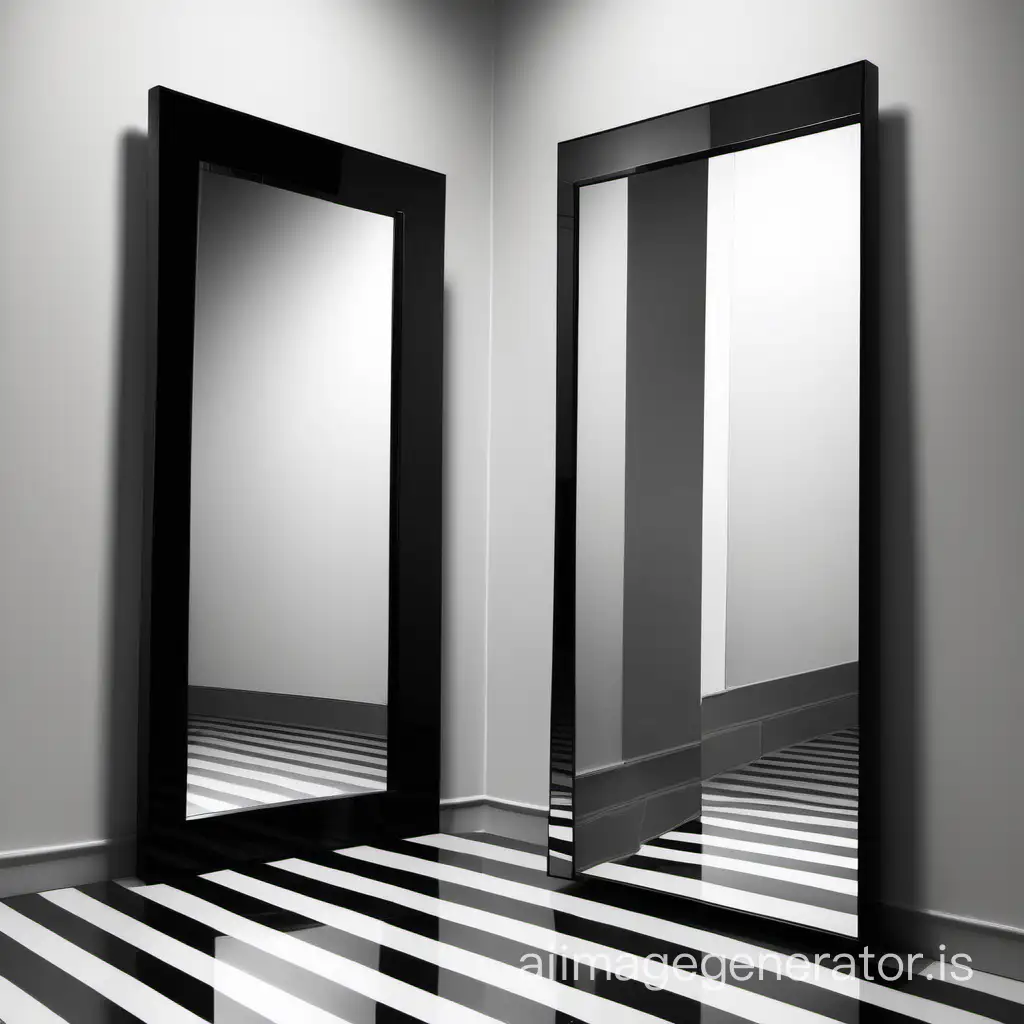 Un miroir qui donne sur un miroir qui donne sur un miroir en noir et blanc colorisé
