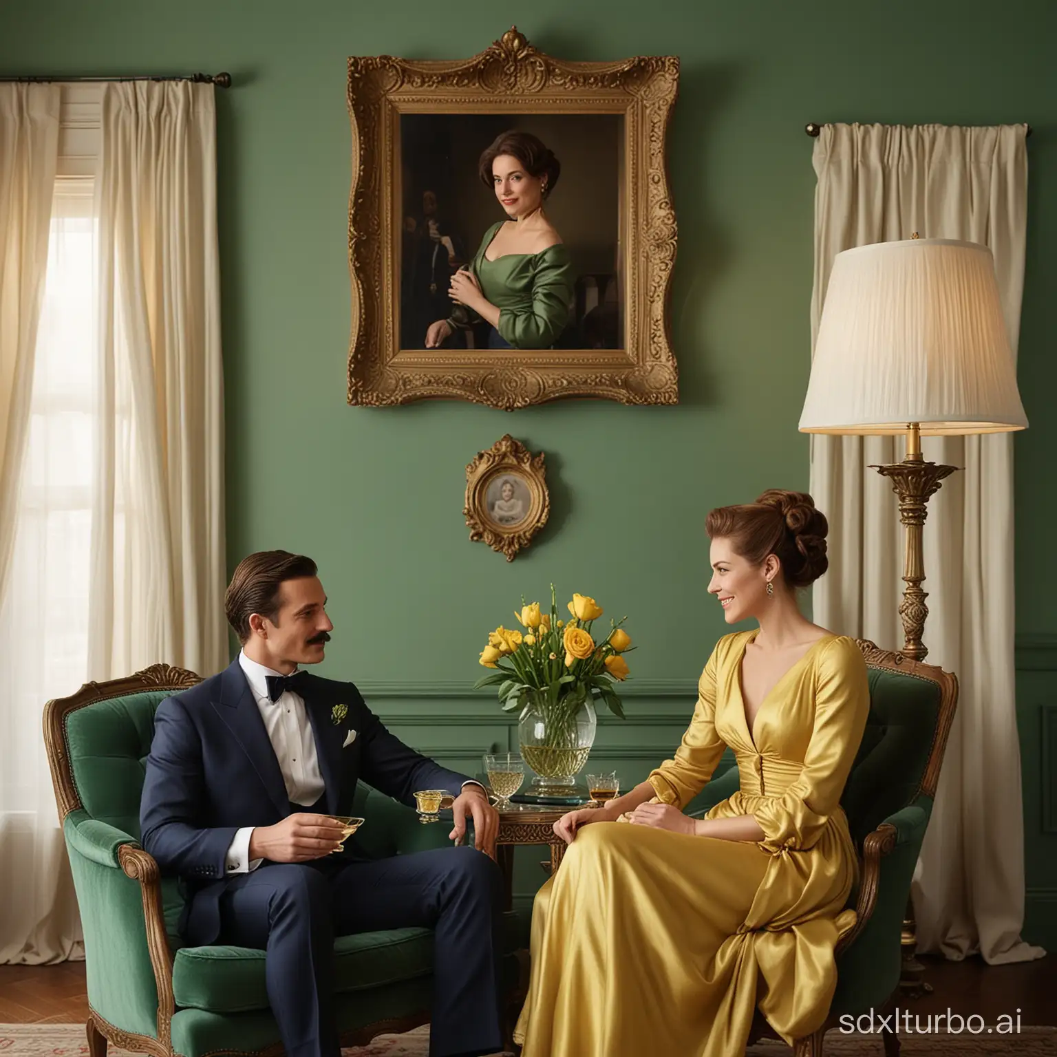 Sophisticated-Vintage-Living-Room-Conversation-with-Man-and-Woman