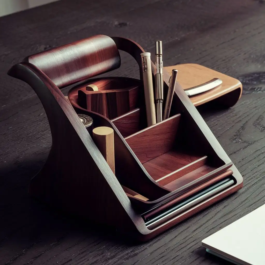 desk organizer, wood, modern, concept design, curved, flat