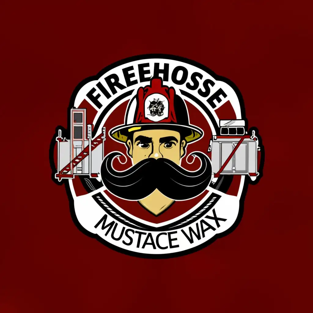 a logo design,with the text "firehouse outfitters mustache wax", main symbol:handlebar mustache, firehouse, firefighter, fire helmet,Minimalistic,clear background