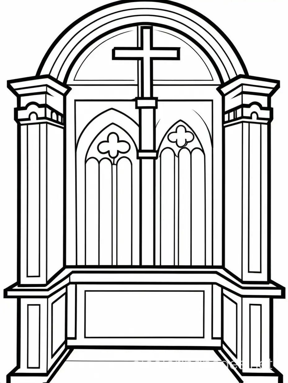 CHURCH CONFESSIONAL, Coloring Page, black and white, line art, white background, Simplicity, Ample White Space. The background of the coloring page is plain white to make it easy for young children to color within the lines. The outlines of all the subjects are easy to distinguish, making it simple for kids to color without too much difficulty