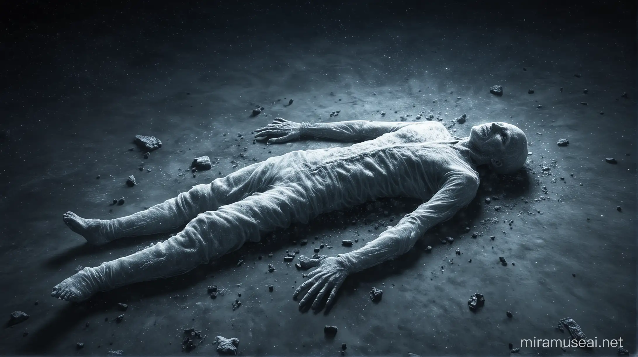 frozen dead body on space