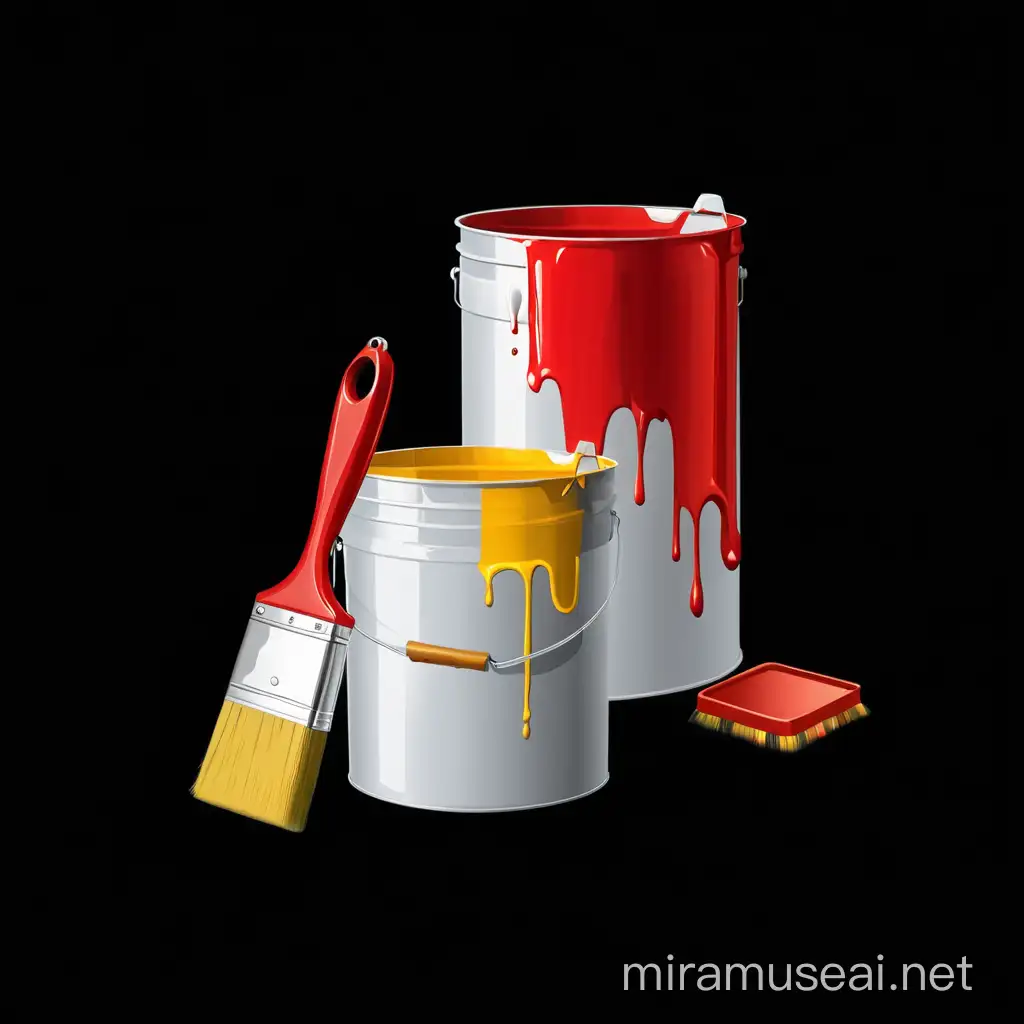 HighQuality Painting Supplies Golden Buckets Grey Paint and Brush Handle