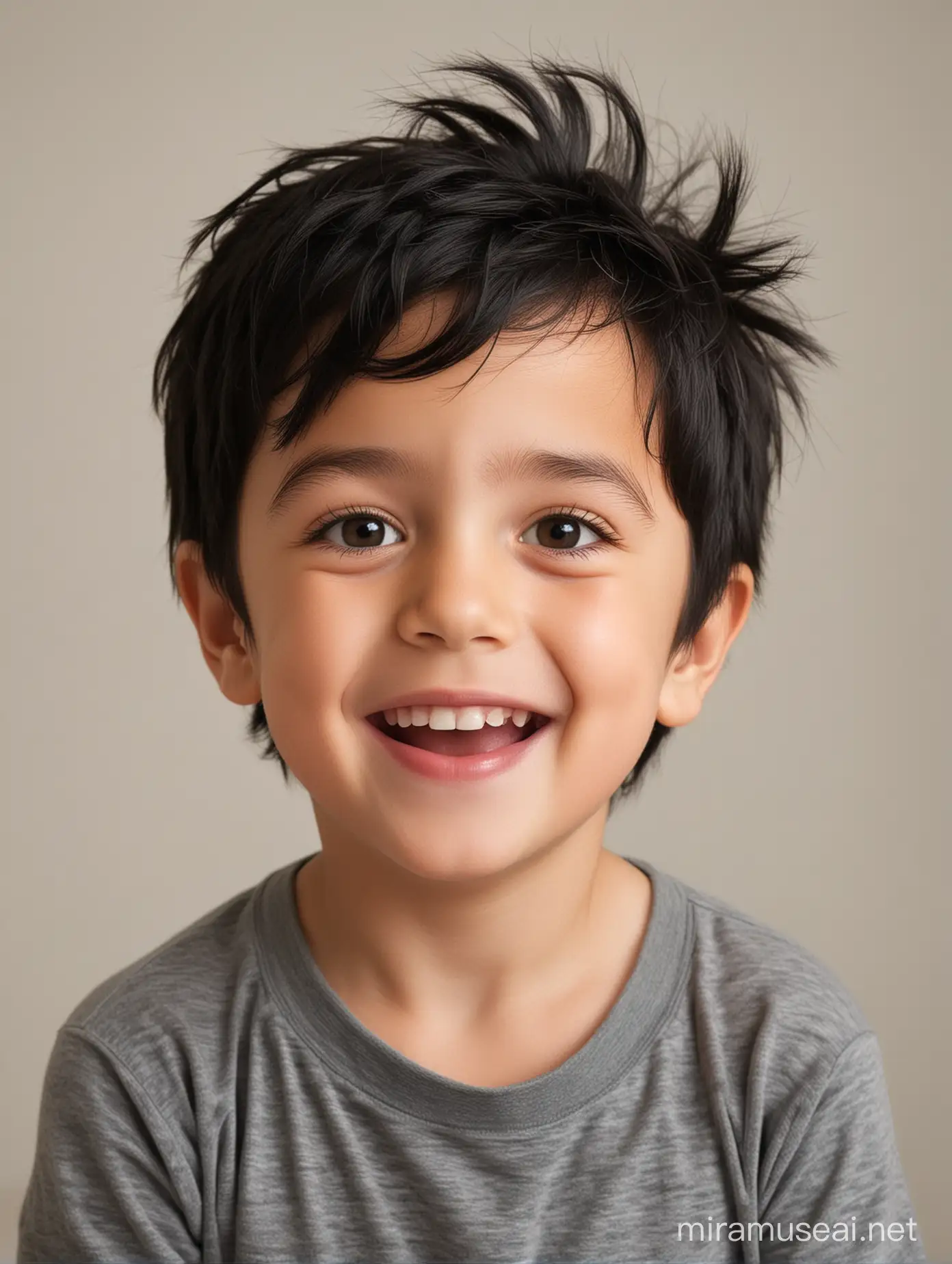 Un niño de cuatro años feliz de cabello negro