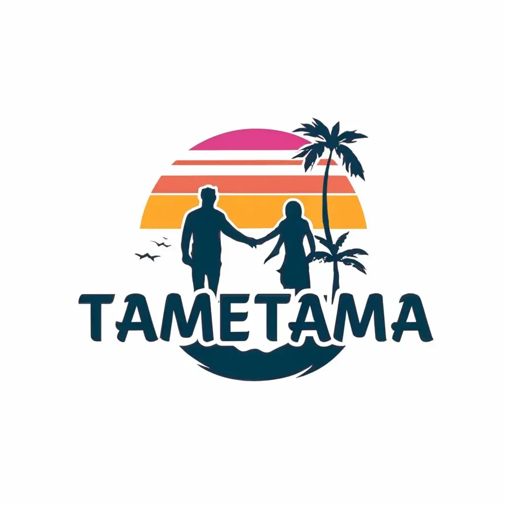 a logo design,with the text "TAMETAMA", main symbol:COUPLE GOES TO VACATION TO BALI,Minimalistic,be used in Events industry,clear background