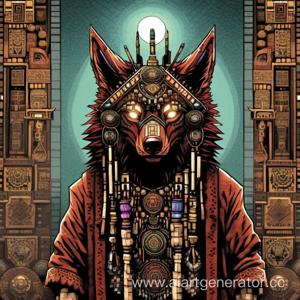 Shaman-Pixie-Art-with-WolfHeaded-Baghdad-Mystical-Scene-in-Pixel-Art