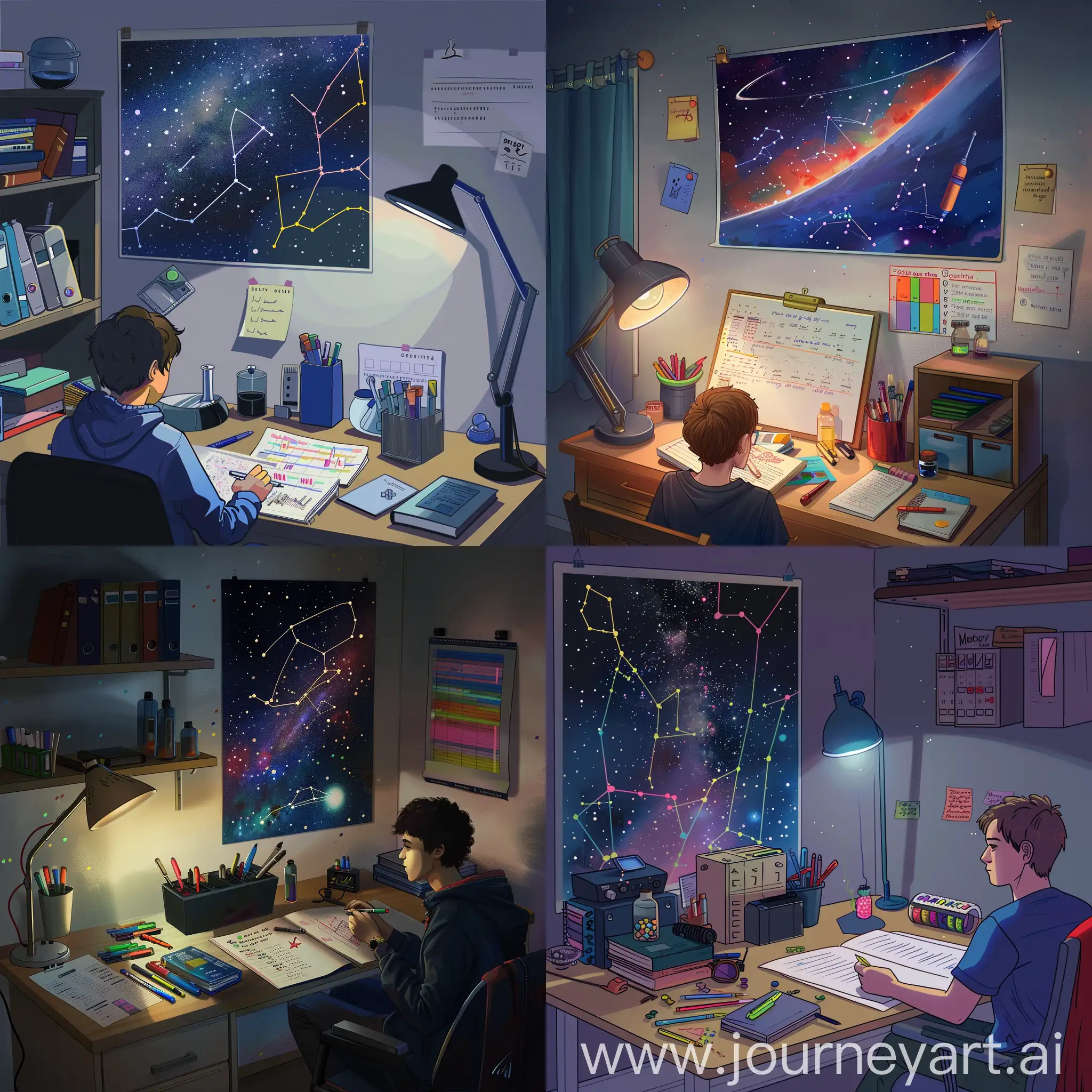 Enthusiastic-High-School-Student-Studying-Science-Under-Starry-Sky-Poster