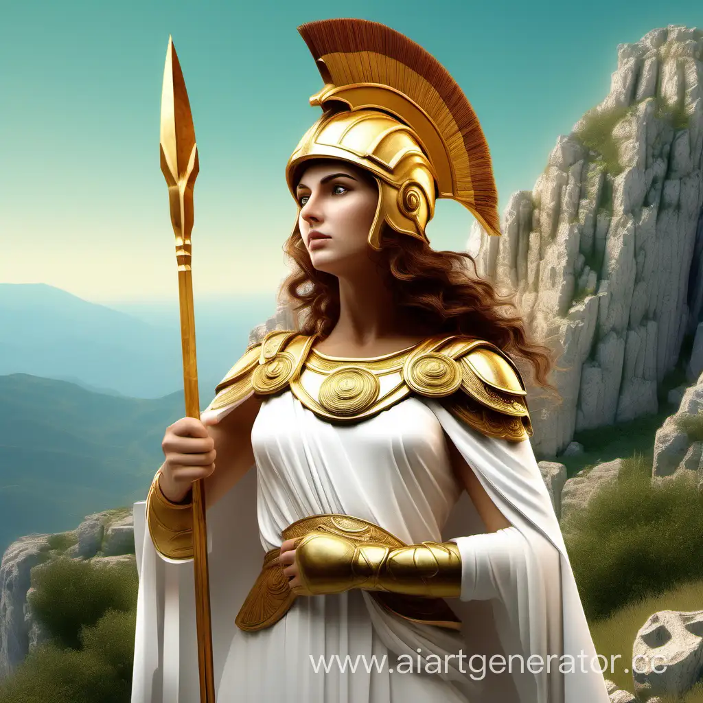 Goddess-Athena-CloseUp-Proud-Pose-with-Spear-on-Mountain-Summit