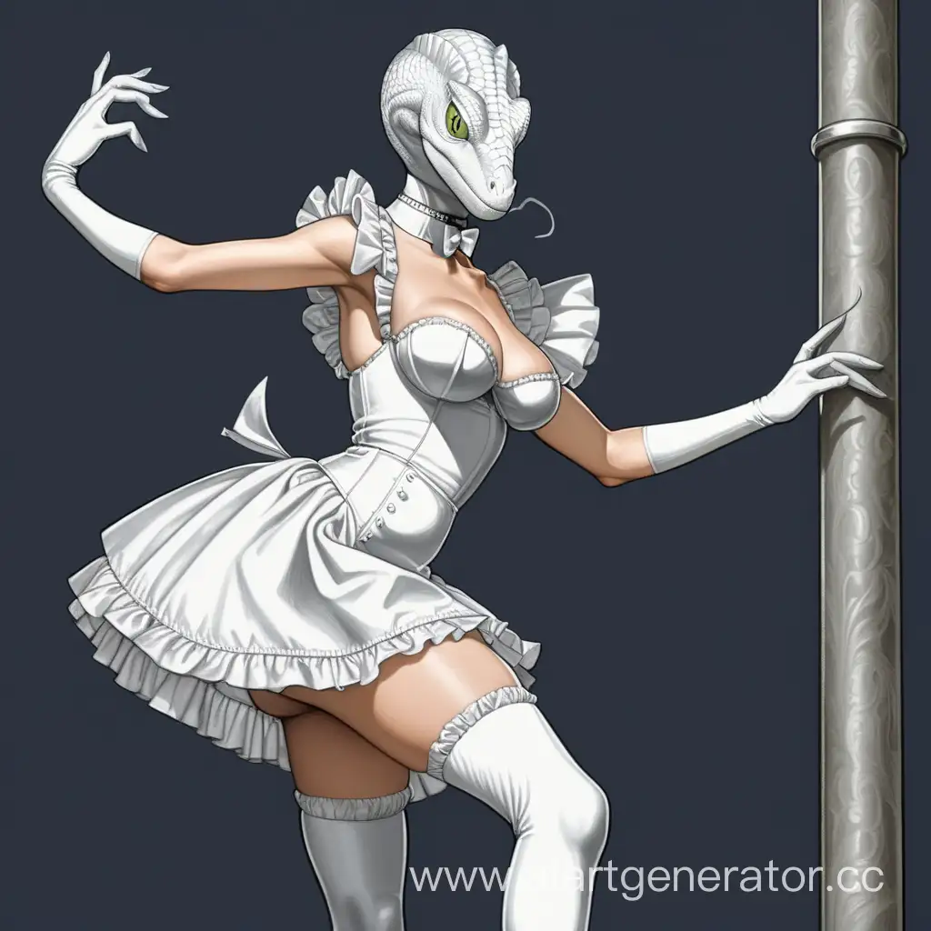 Sensual-Dance-White-LizardMan-in-Maids-Dress-on-a-Pole