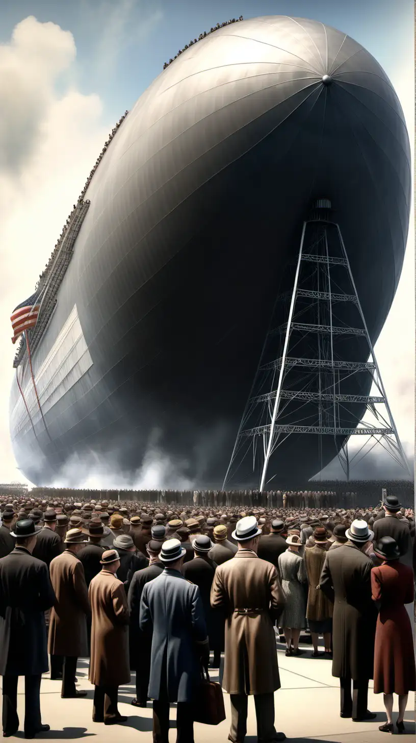 people waiting to get on the Hindenburg, ultra realistic, close up on the people
