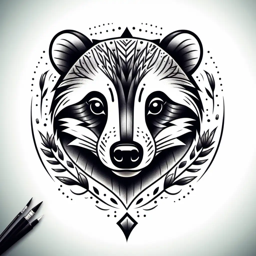  a tattoo drawing style of a badger head

 