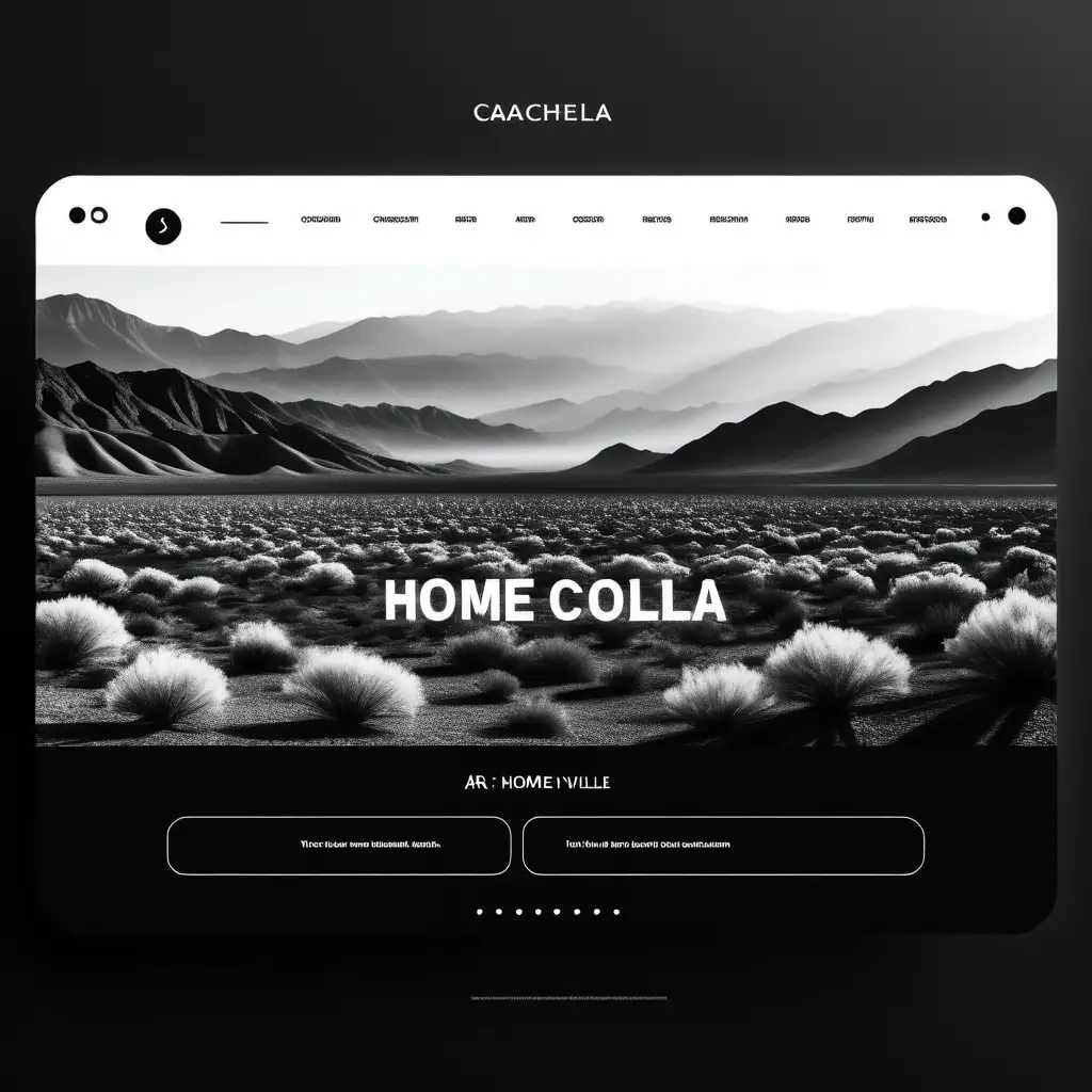  A minimalist black and white website, with simple UI, navigation, menus, text, digital, vector, black and white, high contrast –ar 16:9. Home Button, contact button, book button, research button, testimonal button, product button, Energy enhancement system button, use the Coachella Valley mountains in the photos. 


