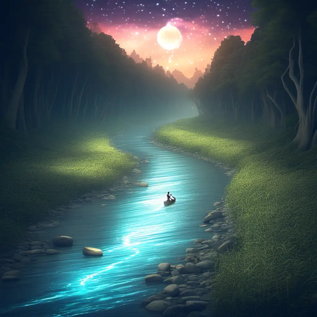 Enchanting Journey Along the Magical River Mystical Fantasy Art