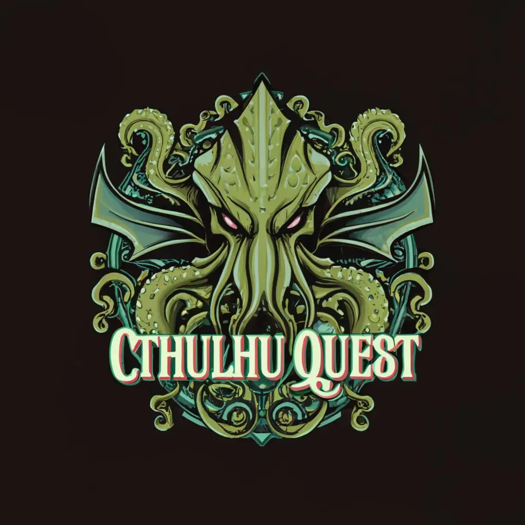 a logo design,with the text 'Cthulhu Quest', main symbol:Cthulhu,complex,clear background