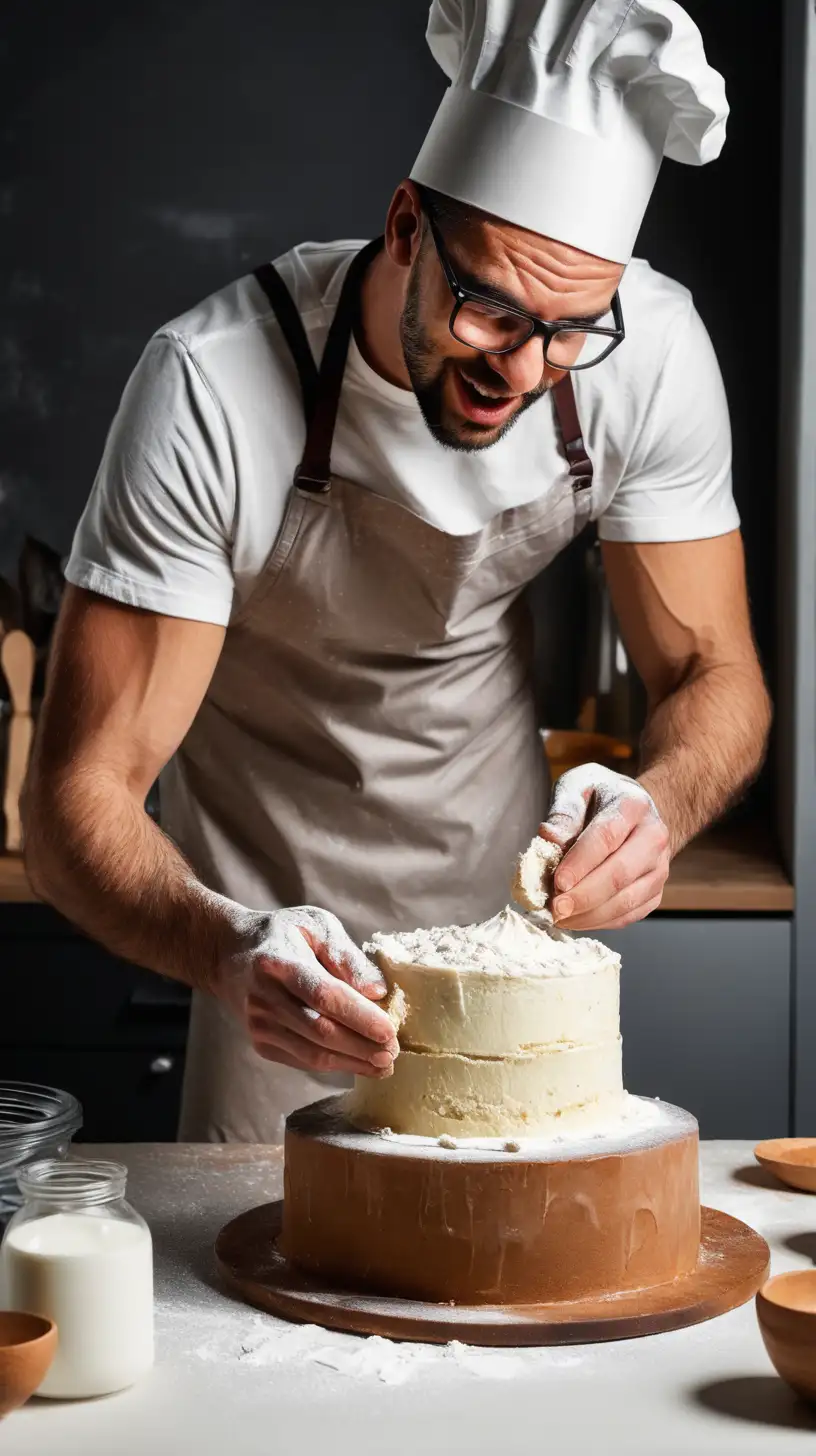 Creative man baking a cake 