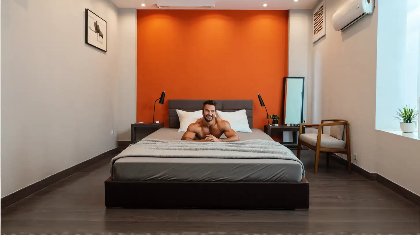 Muscular Man Relaxing in Comfortable Bed