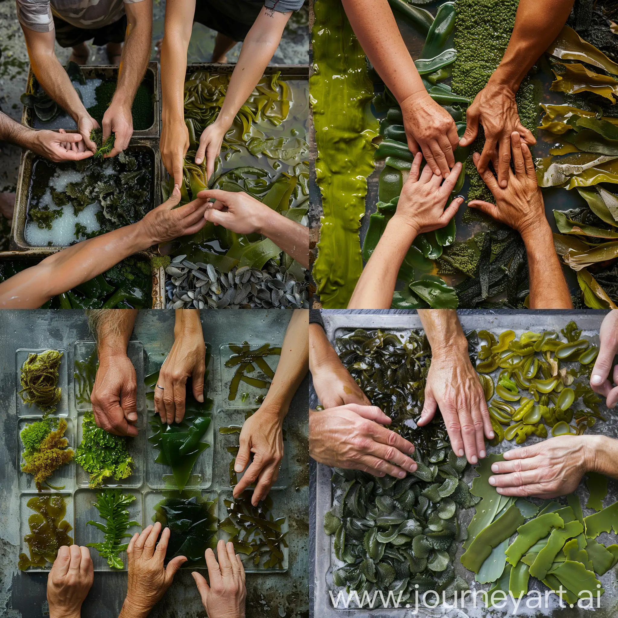 show people touching different types of algae