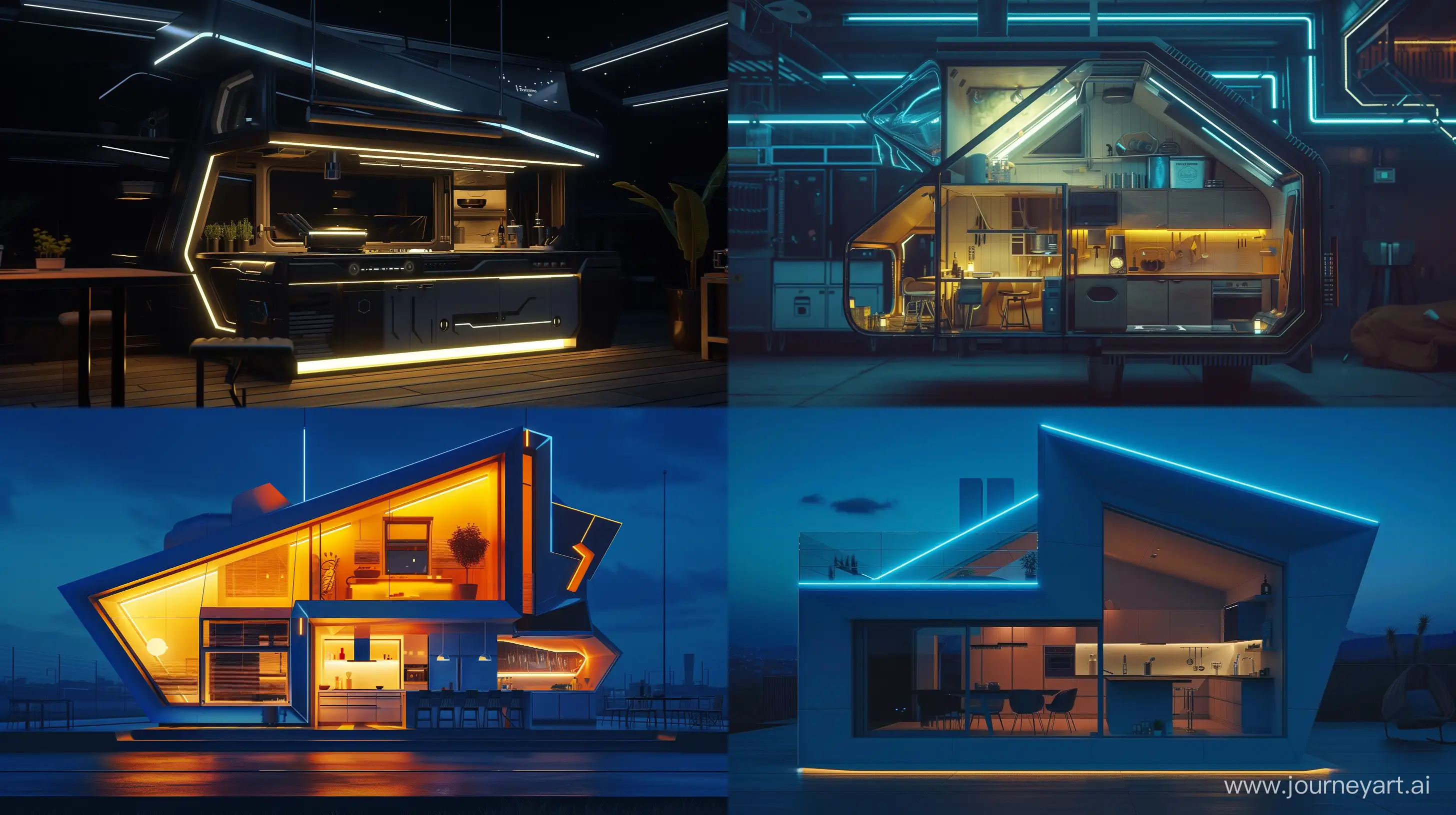 Fantasy-Futuristic-HouseShaped-Kitchen-at-Night