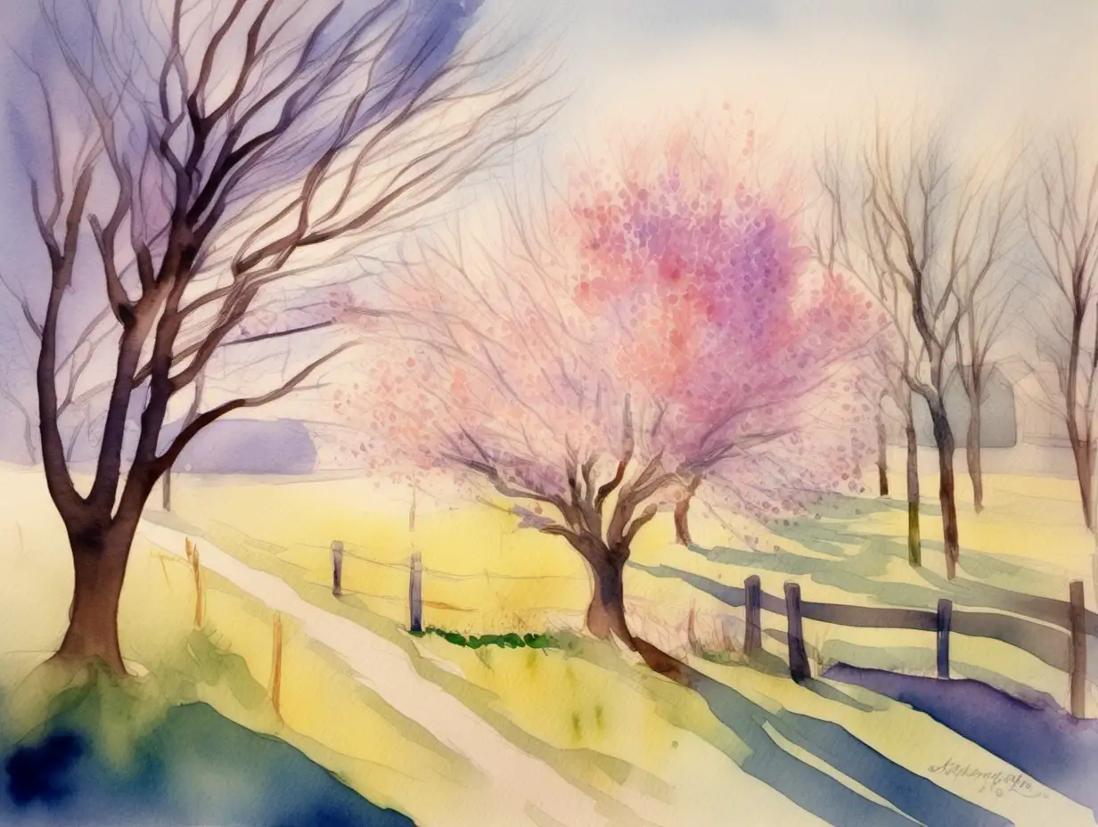 the first day of spring  impressionistic   watercolor