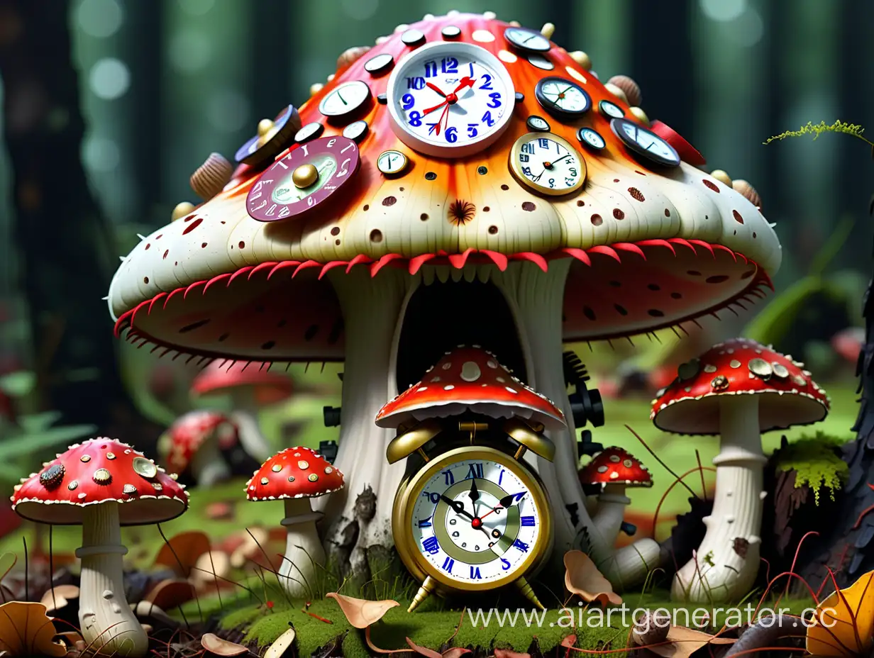 Furious-Fly-Agaric-Mushrooms-Surrounded-by-Ticking-Clocks