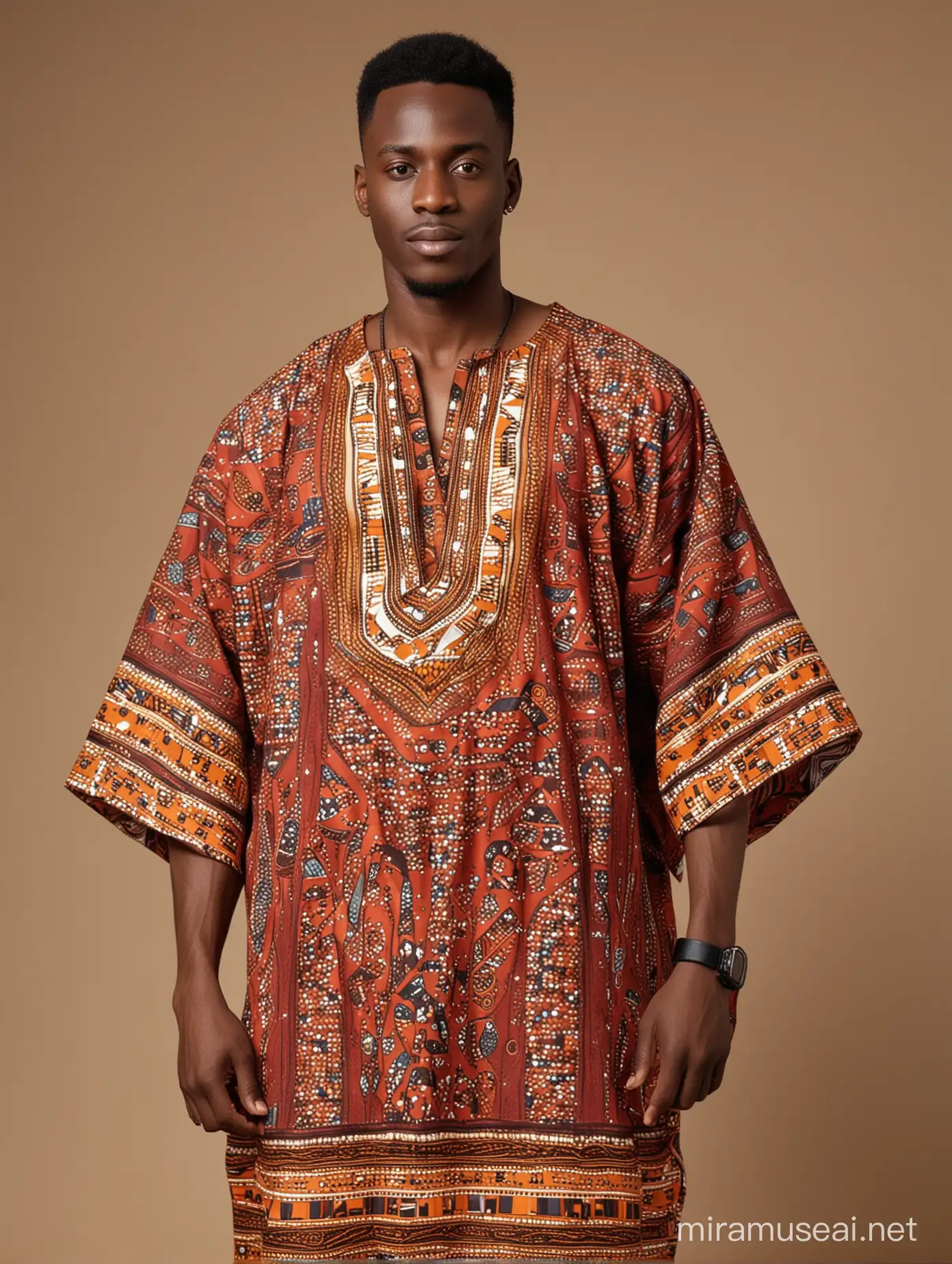 African Man Fashionably Wearing Traditional Kaftan Fabric