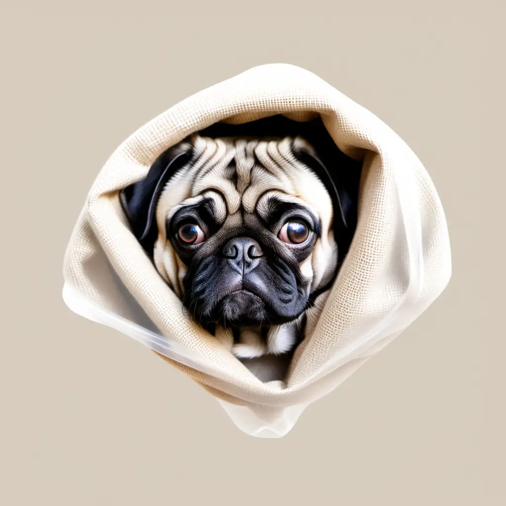 a hiding pug with a transparent background