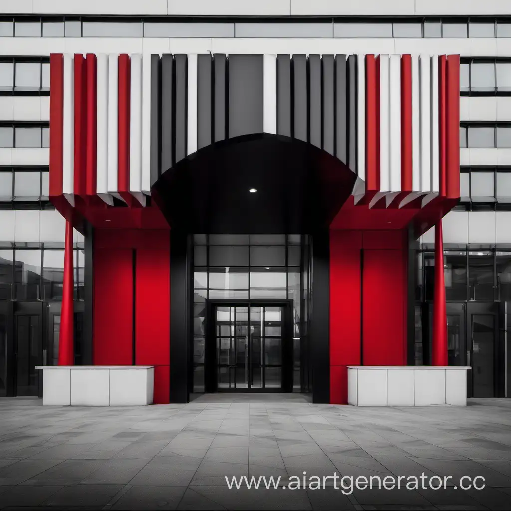 Modern-Urban-Building-Entrance-with-Striking-Black-Red-and-White-Composition