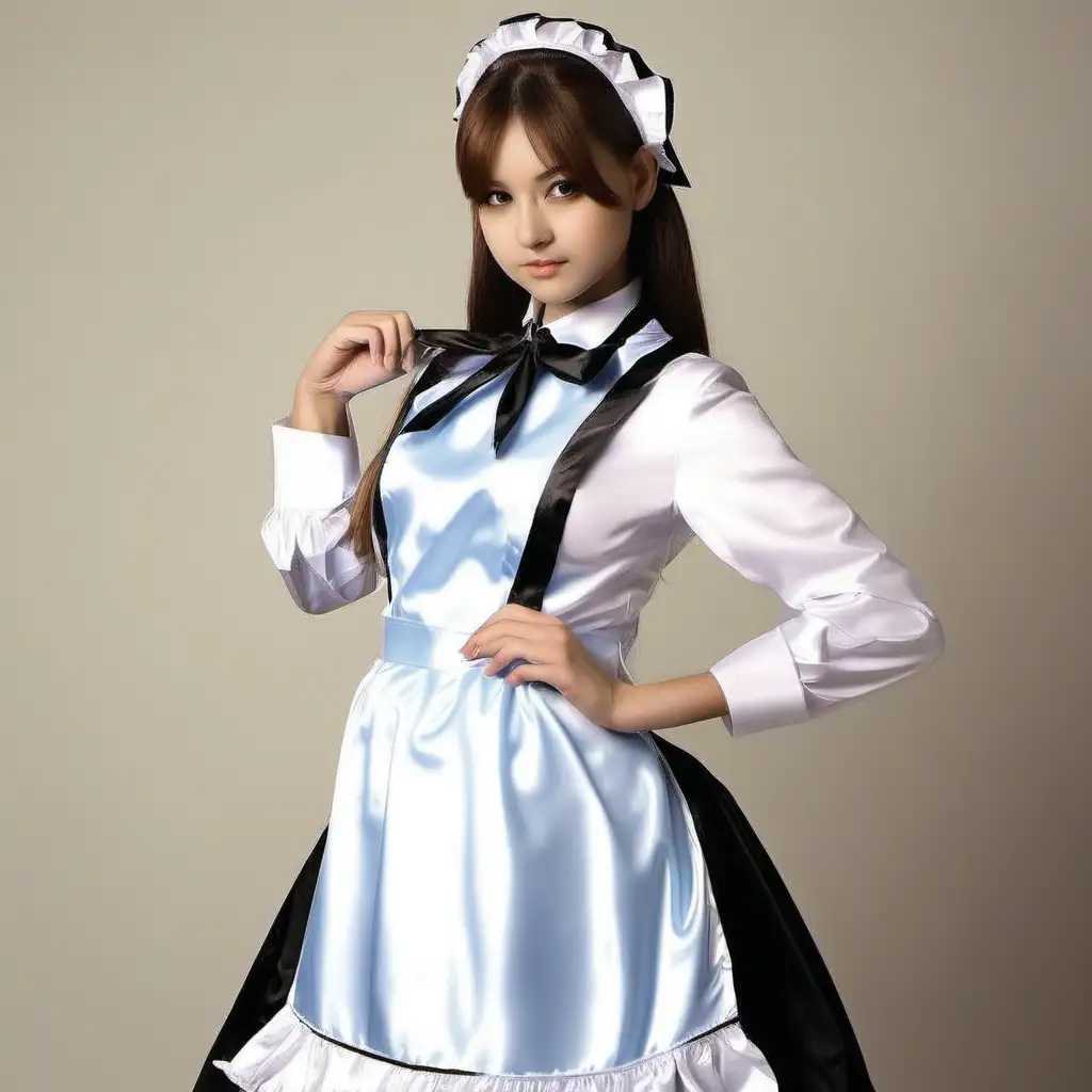 Elegant Maid Uniform Portrait with Satin Grace