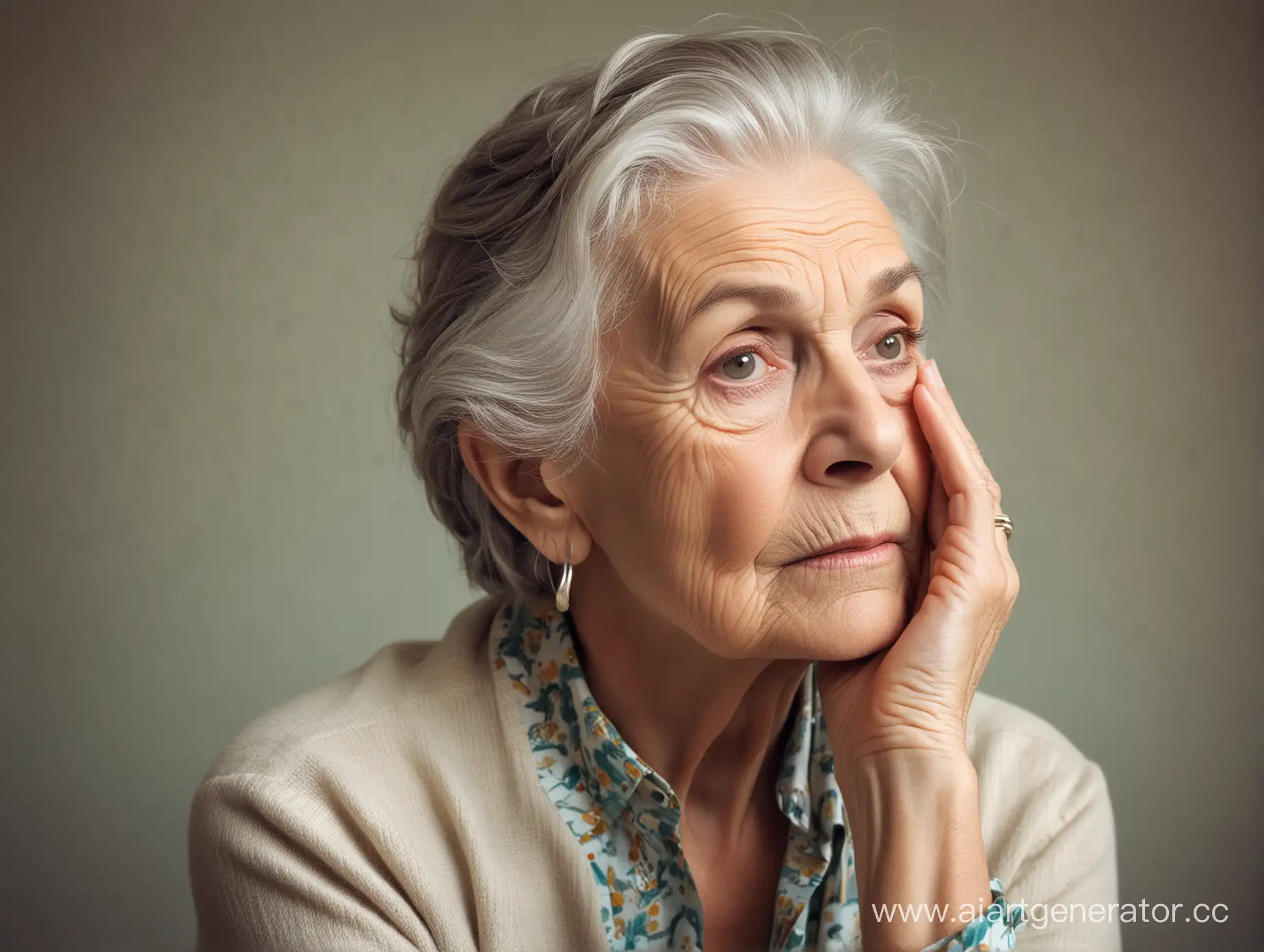 An elderly lady, once vibrant and active, now finds herself in a clear geriatric case. Senility has crept in, affecting her brain to the point where she's often confused and forgetful.