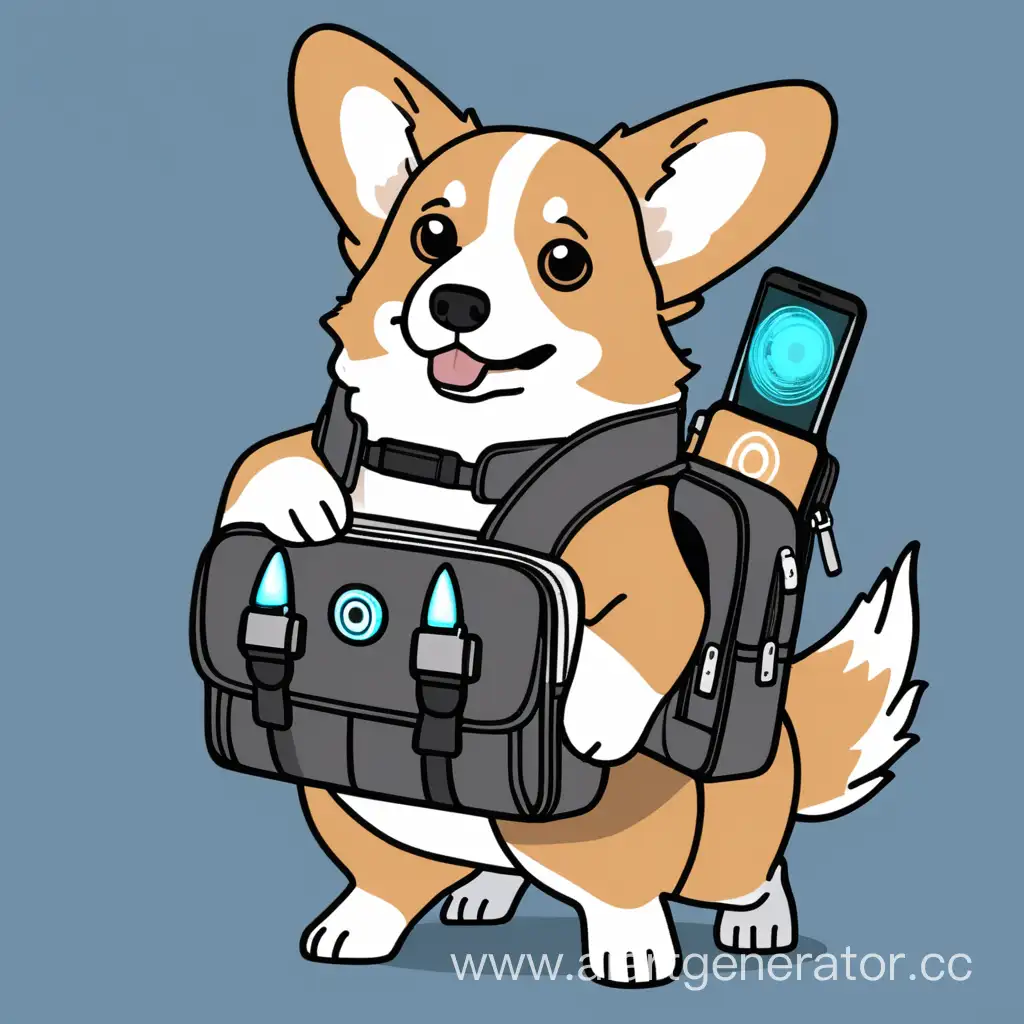 Smart-Corgi-with-Laptop-Bag-and-Portal-Gun