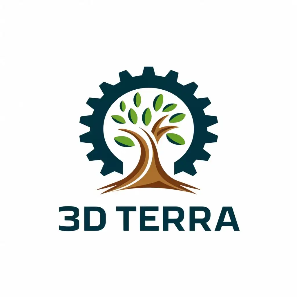 a logo design,with the text "3D Terra", main symbol:Gear/Tree,complex,be used in Technology industry,clear background