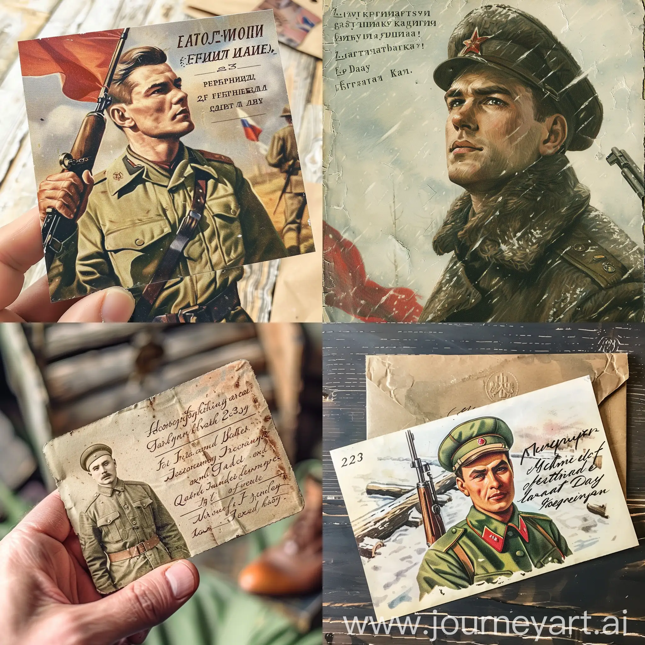 Открытка, поздравления с 23 февраля, Днем защитника Отечества, советский солдат, ветеран, поздравительная открытка, открытка с надписью на русском языке, четкими буквами, без флагов