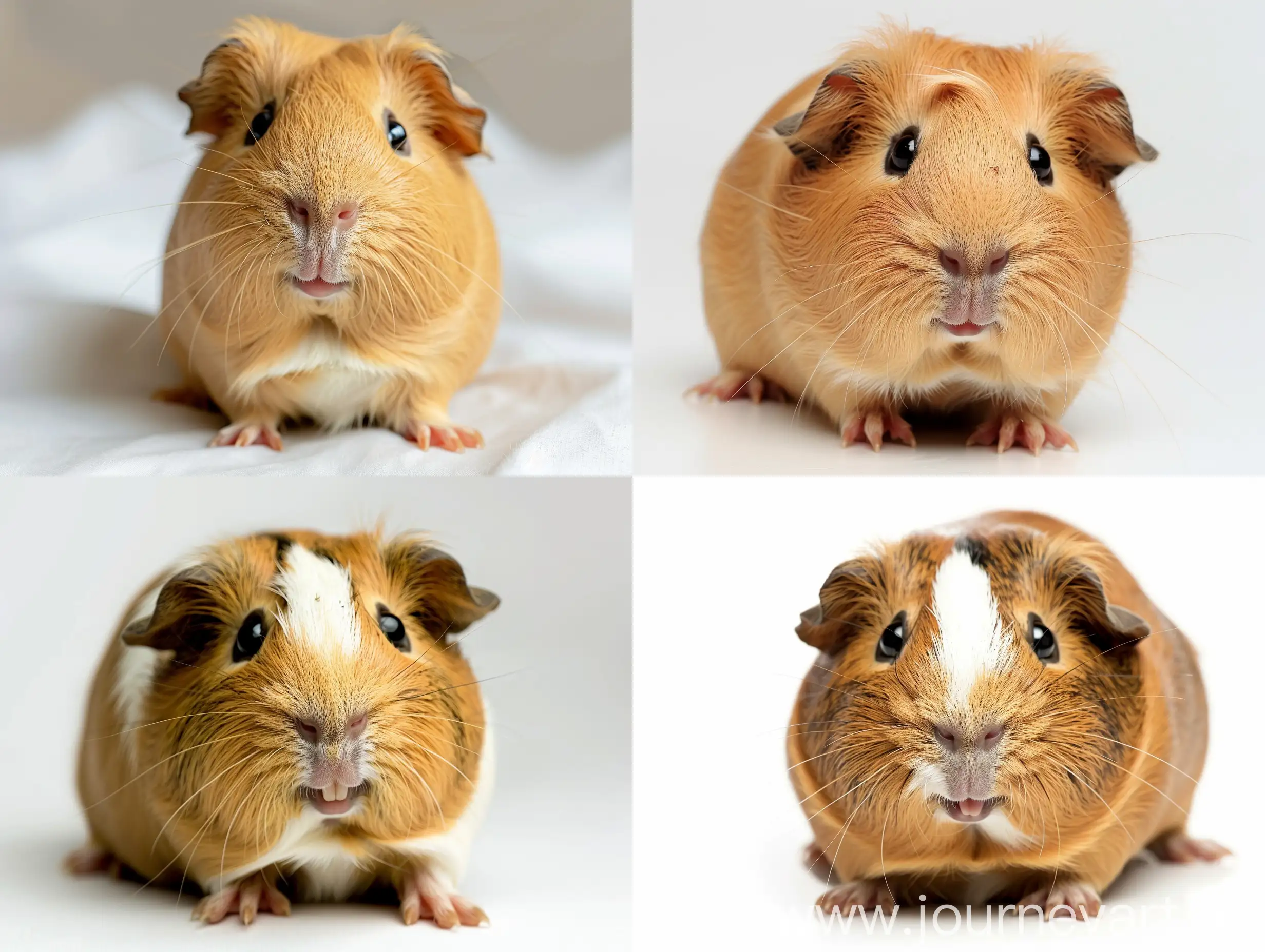 Funny guinea pig smiling on white background