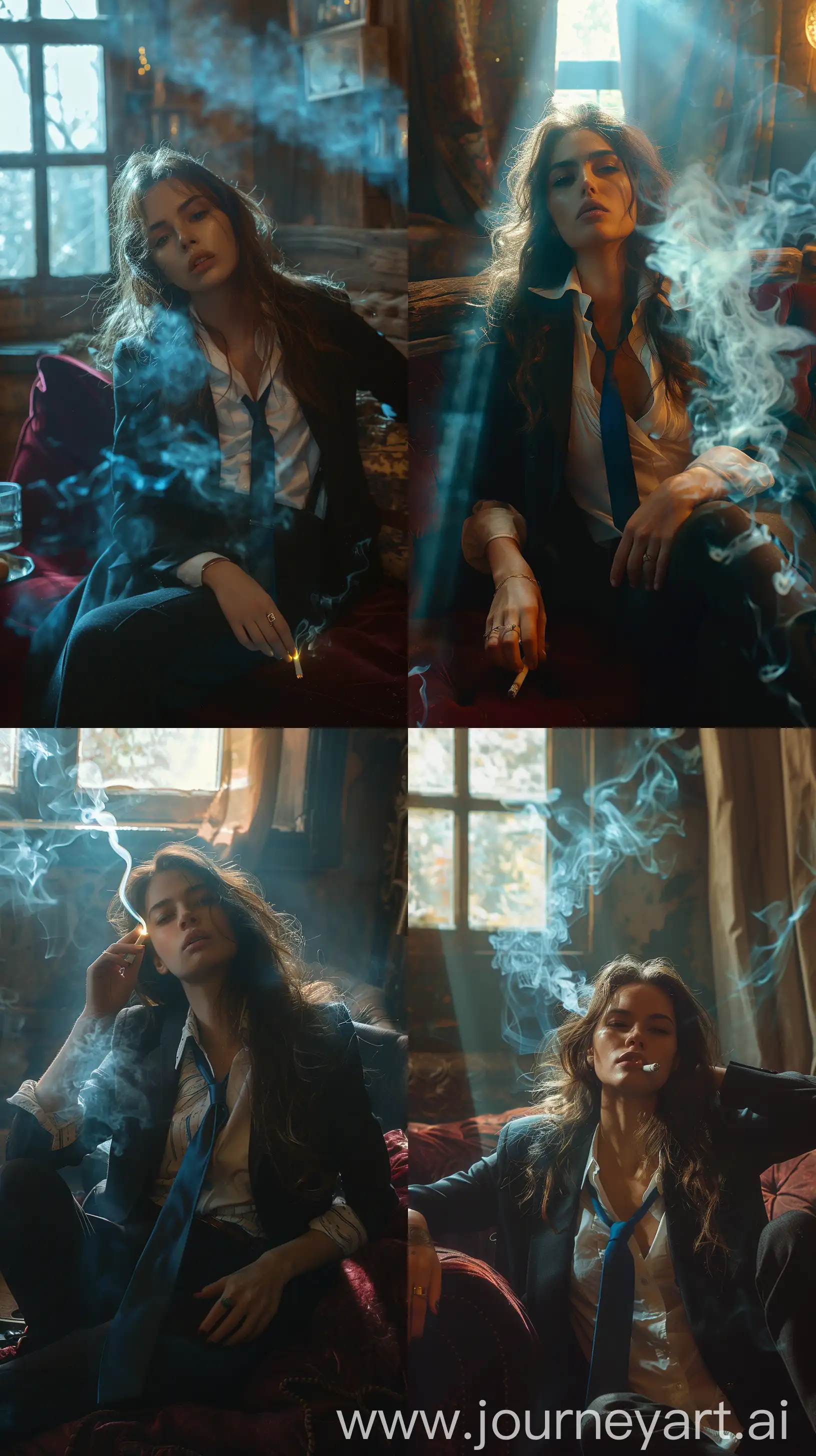 Mysterious-Woman-in-Crimson-Lounge-with-Hazy-Smoke