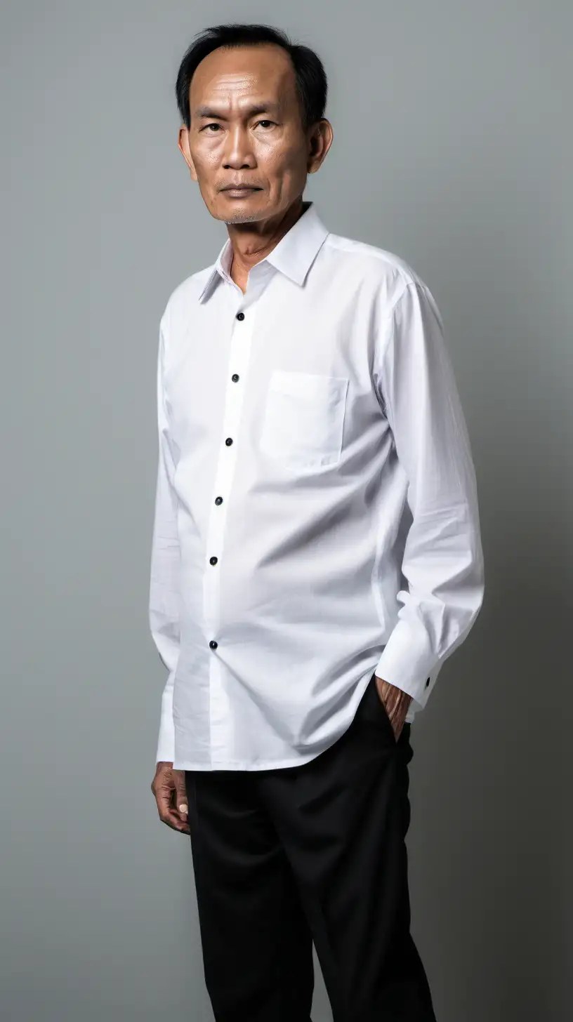 South East Asian Man in White Shirt and Black Pants Side View Portrait