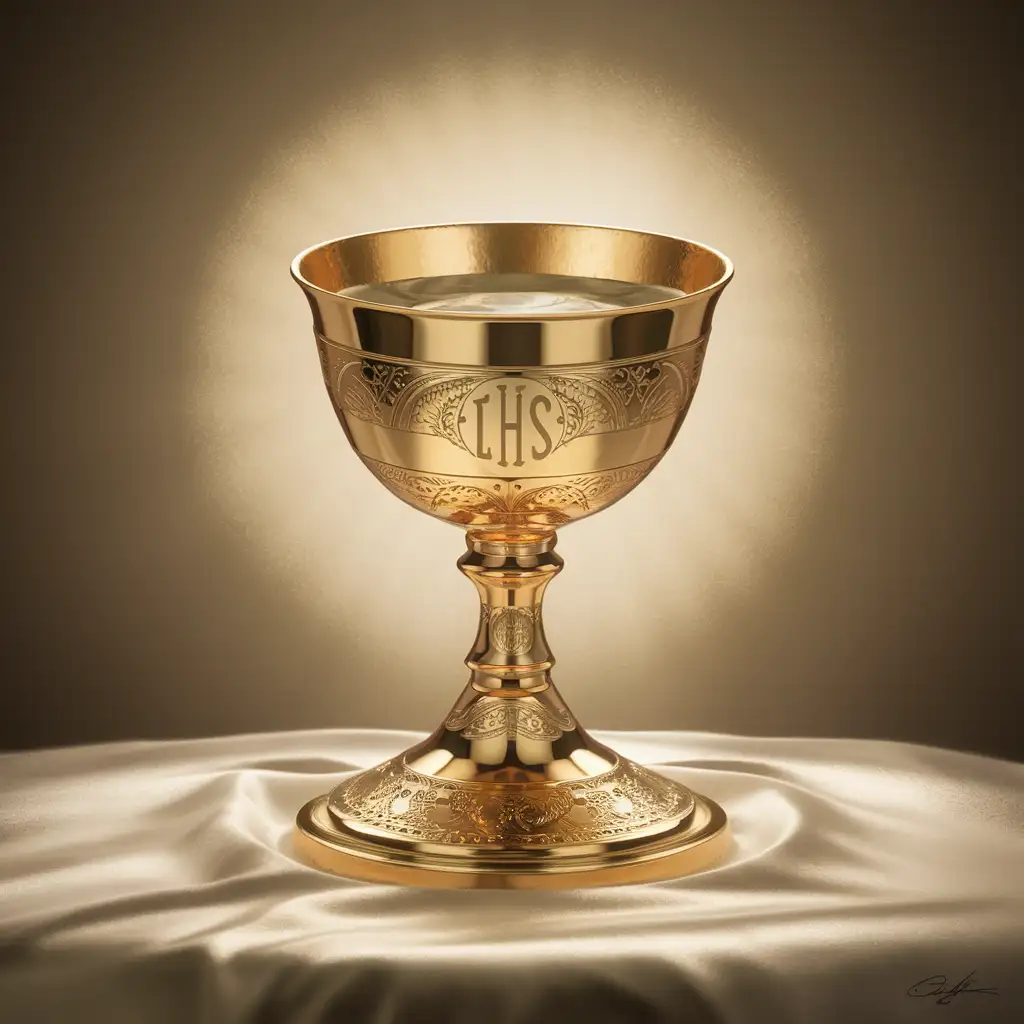 one gold chalice communion by itself, ihs, eucharist, transparent background


