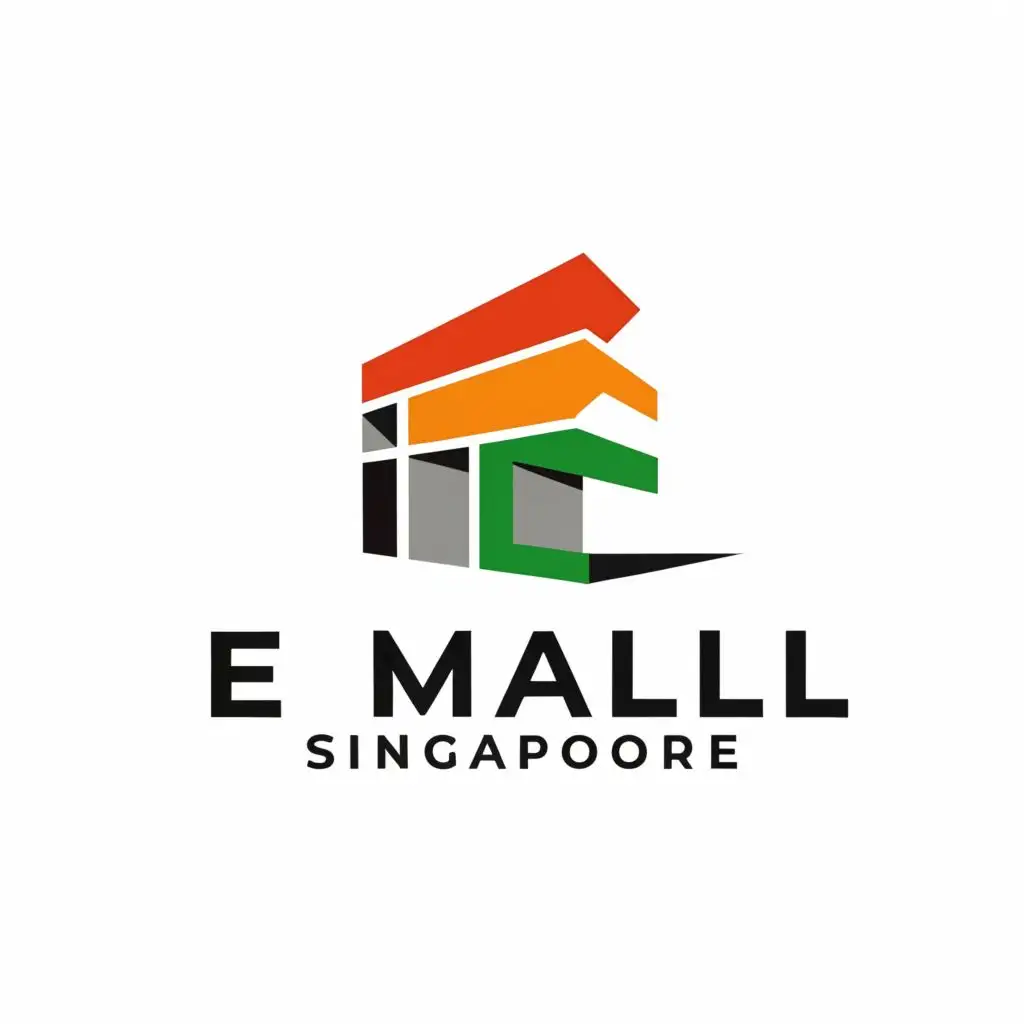 a logo design,with the text "E MALL singapore", main symbol:E MALL (orange red  green)
 ,Moderate,be used in Technology industry,clear background