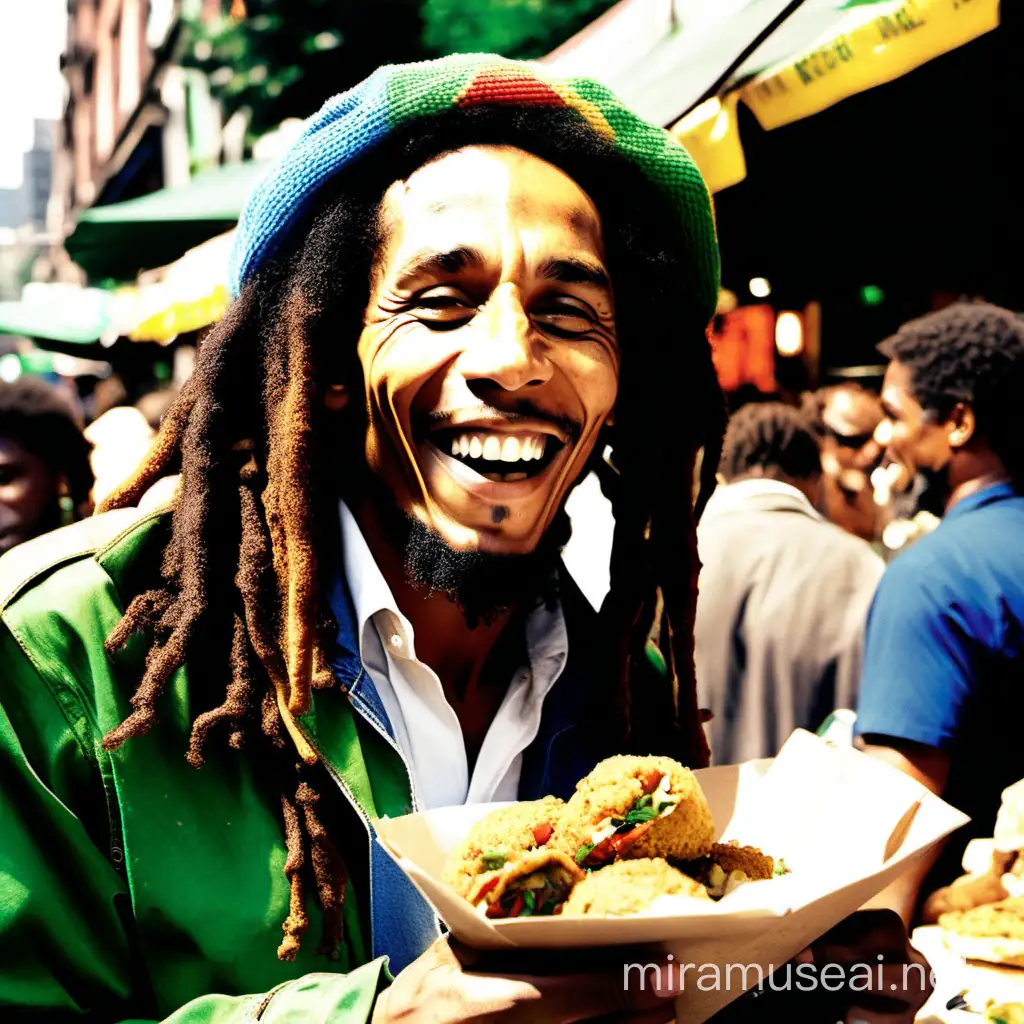 Bob Marley Enjoying Pita Falafel at Vibrant Market